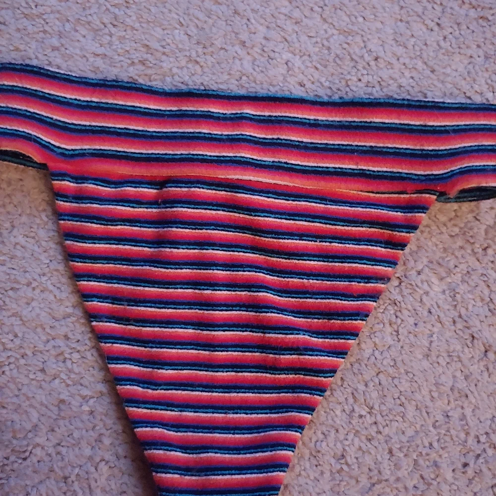 Frankie's Bikinis Red and Blue Striped Halter Bikini Top